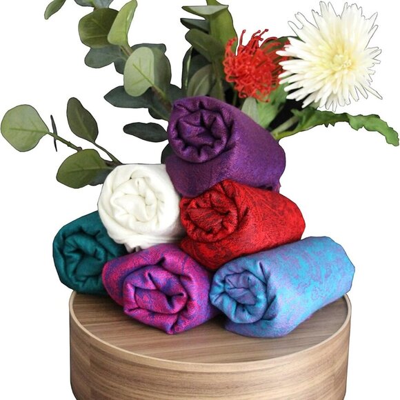 Two Tone Vintage Jacquard Paisley Pashmina Shawl Wrap Scarf Stole - Picture 6 of 6